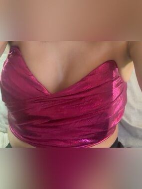 Strapless Metallic Crop Top in Hot Pink